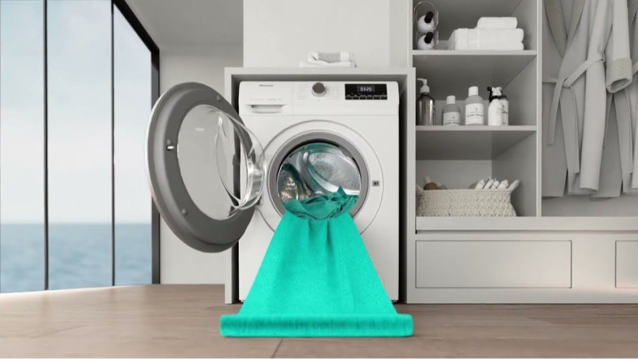 Emergency Washer Repair Guide: Realistic image of a homeowner inspecting a front-loading washing machine in a bright laundry room, demonstrating washer repair steps.