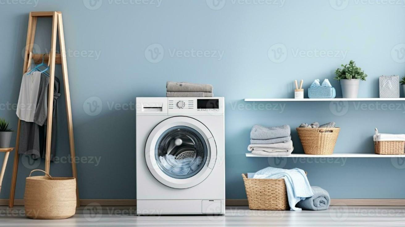 Signs Your Washer Needs Repair – realistic image of a modern washing machine in a home laundry room.